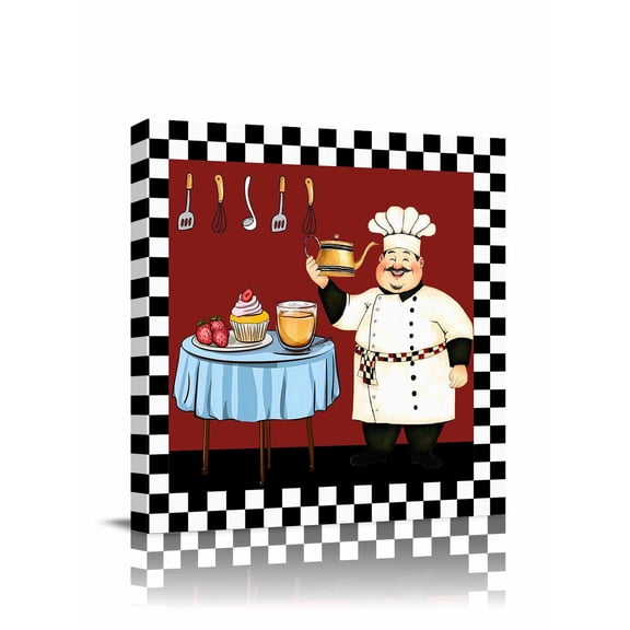 Chef Kitchen Canvas Wall Art, Gourmet Black White Buffalo Plaid Framed Wall Decor Modern Artwork Prints Painting for Living Room, Bedroom, Kitchen & Cafe Decor 24x24 Inch