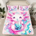 thumbnail image 2 of Axolotl Sheet Set Cute Salamander Pattern Kawaii Sheets Twin Size Sweet Dessert Milk Tea Bed Sheets Set Ocean Beach Coastal Bed Set Bedroom Decor,Pink, 2 of 6
