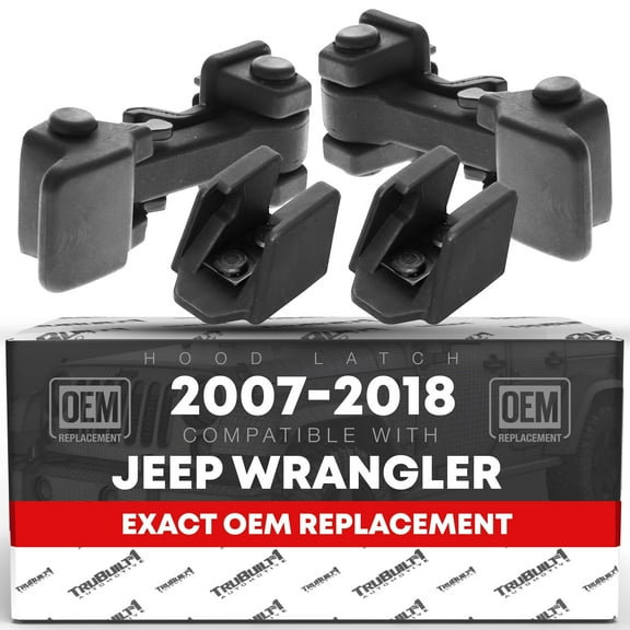 Hood Latch Replacement Set, Driver and Passenger Side - Compatible with 2007-2018 Jeep Wrangler - Rubber Hood Lock Catch Kit - OEM 55395652AC, 55395653AD