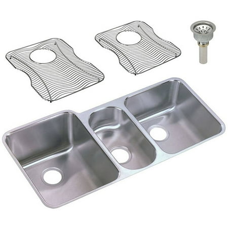 Lustertone Self Rim Double Bowl Elkay ELUH4020DBG Harmony Lustertone Stainless Steel Triple Bowl Undermount Sink Kit ()