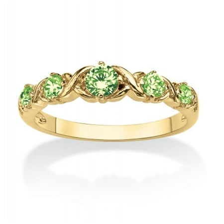 Palm Beach Jewelry 50610144 Round Birthstone 14k Gold Plated X O Stackable Ring Simulated Peridot Size 7