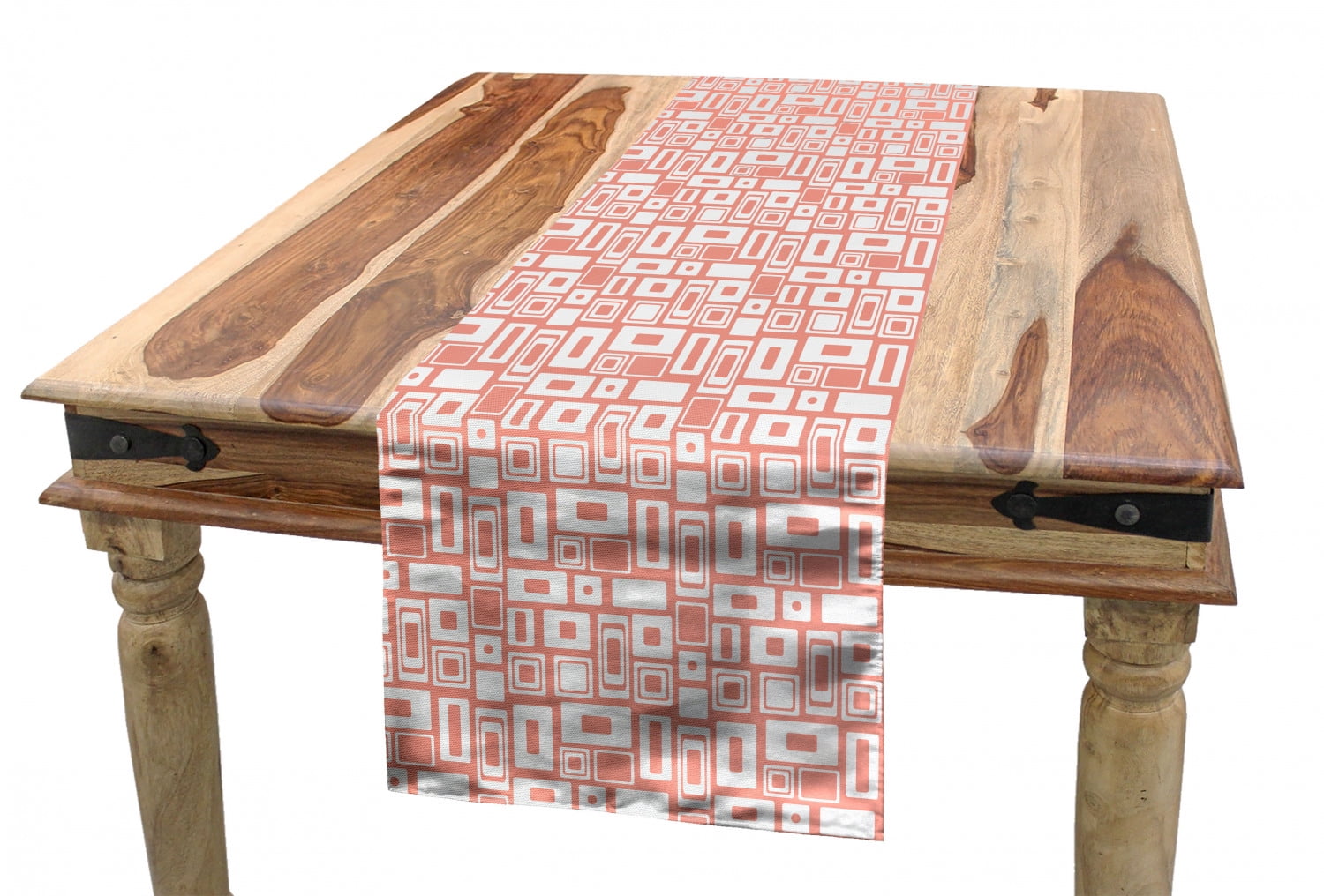 Geometric Red and Beige Polyester Table Runner