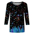 thumbnail image 4 of IROINNID Christmas Shirts for Women Christmas Print T-shirt 3/4 Sleeves Xmas Blouse Crewneck Gift Tops,Black, 4 of 5