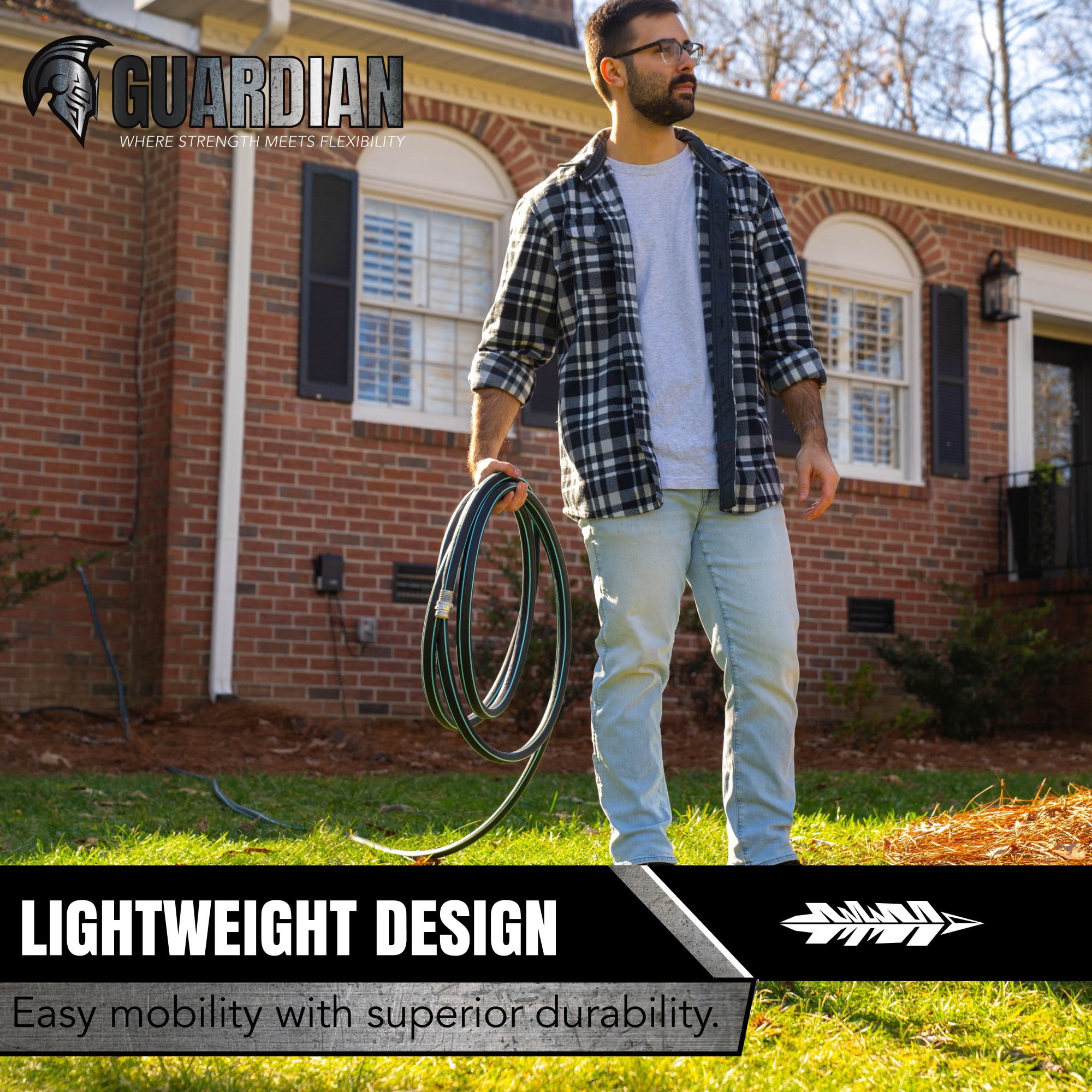 Flexon 5/8" x 50 ft. Guardian Heavy Duty Kink Resistant Garden Hose with TangleGuard Technology – Durable, Flexible, Tangle-Free Watering,  Ideal for Lawn, Garden, and Outdoor Use
