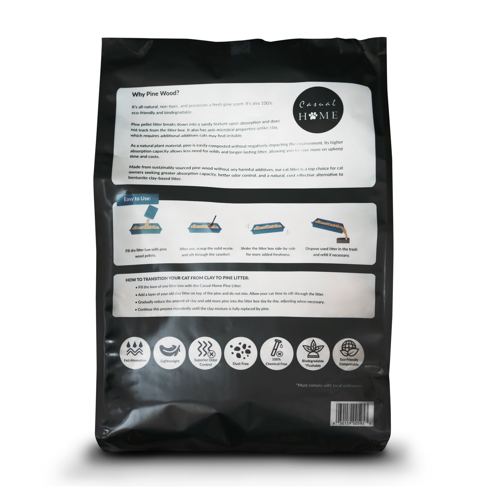 Casual Home Non-Clumping Cat Litter Wood Pellets, 100% Natural Pine Wood