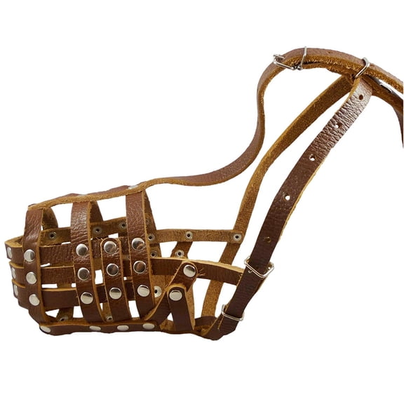 Secure Leather Mesh Basket Dog Muzzle #12 Brown - Doberman, Collie (Circumference 11.5", Snout Length 5")