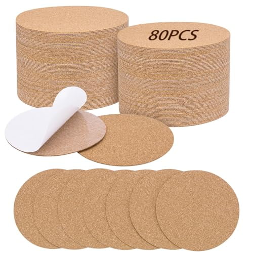 80PCS Self-Adhesive Cork for DIY Coasters, 3.74" Round Cork Mats for Crafts, Drinks and Home Tabletop Decoration, Easy to Customize