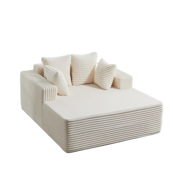 No-Assembly Indoor Chaise Lounge - Plush Corduroy Cloud Sleeper with High-Density Foam, Beige