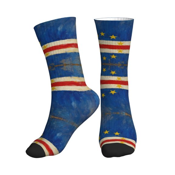 Athletic Socks Retro Cape Verde Flag Sport Running Calf Socks Crew Socks for Men Women