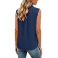 thumbnail image 5 of BRGZLK Linen Shirts for Women Summer Trendy V Neck Solid Color Breathable Comfortable Sleeveless Camisole Work Casual Business Blouses Basic Tank Top Navy M, 5 of 5