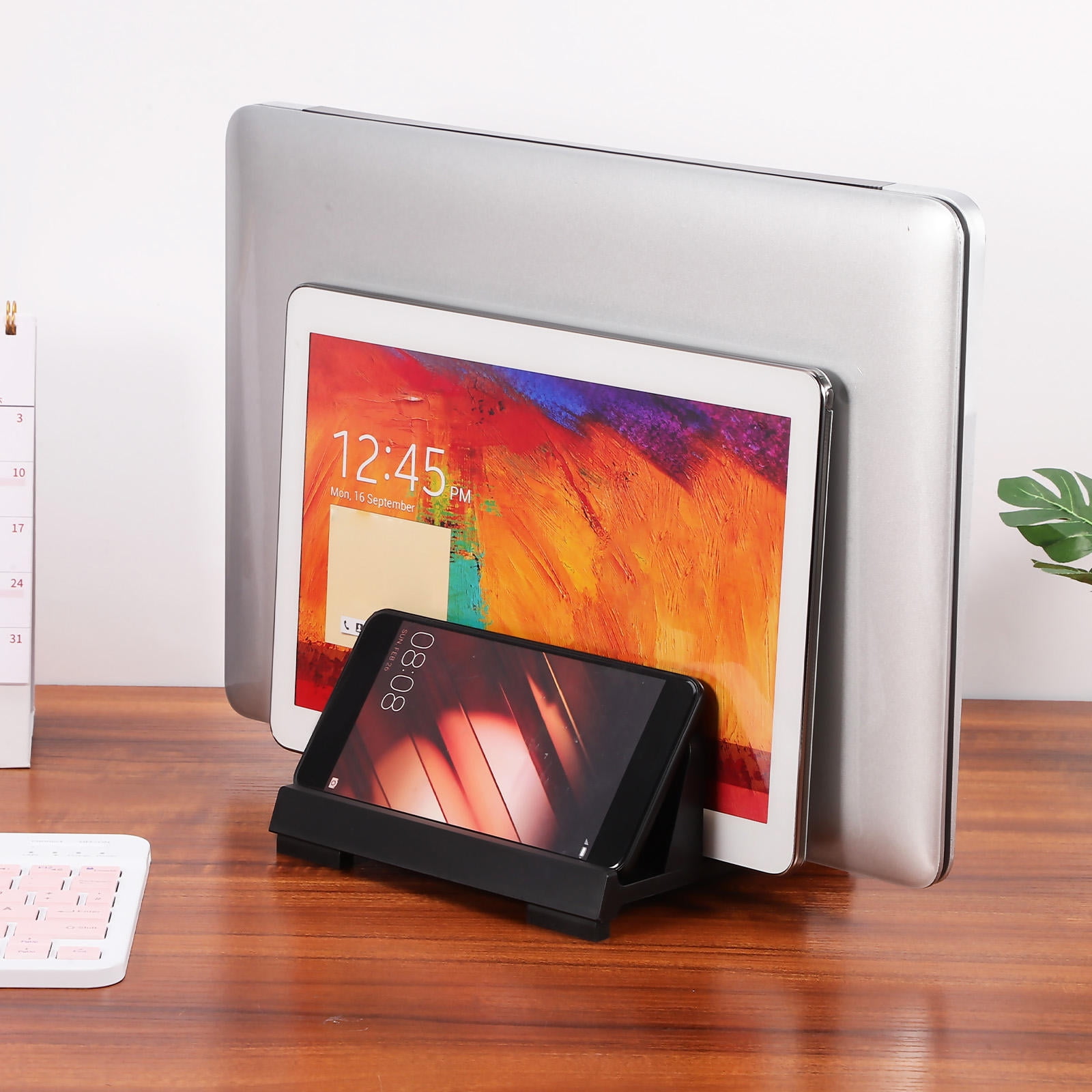 LOLIPPYY Adjustable Black Laptop Stand with Dual Slots Desktop Laptop Holder and Organizer for Better Ergonomics