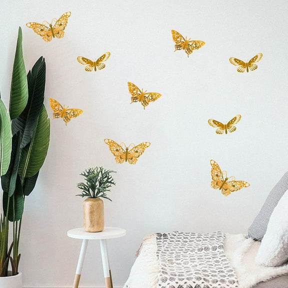 PEONAVET Butterflys Wall Stickers,12 Pcs Gold Butterflys Wall Decor for Birthdays Wedding Party Celebrations
