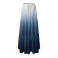 thumbnail image 5 of YDFCWXW Women's Boho Maxi Skirt A-Line Flowy Ruffle Tiered Elastic High Waist Beach Long Skirts with Pockets Navy, L, 5 of 5