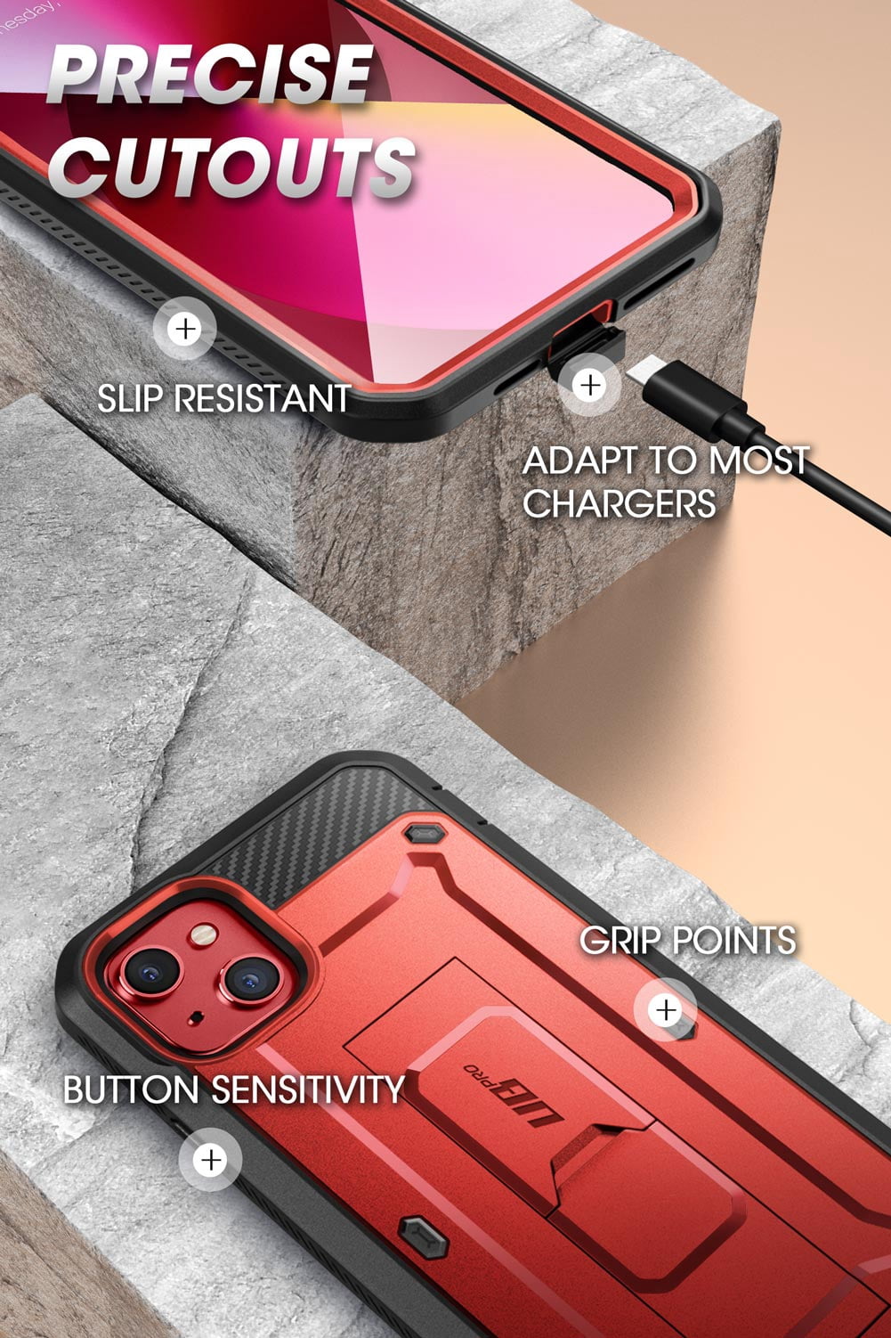SUPCASE Unicorn Beetle Pro Series Case for iPhone 13 Mini (2021 Release) 5.4 Inch, Built-in Screen Protector Full-Body Rugged Holster Case (Ruddy)
