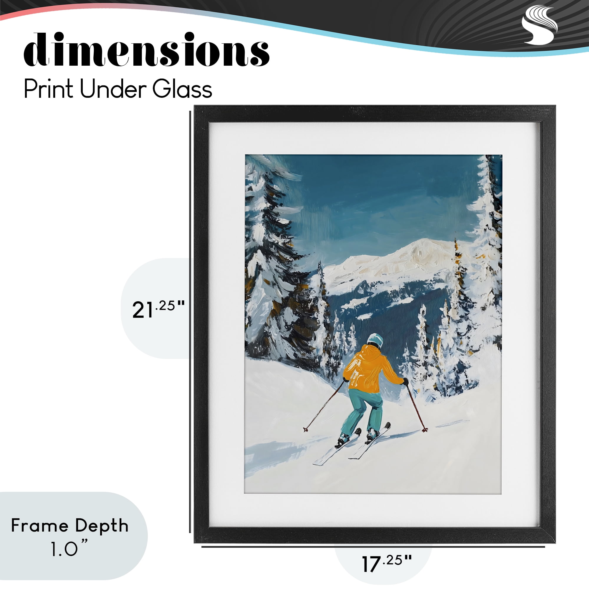 Stupell Industries Downhill Skier on Mountain Black Framed Print Under Glass, design by The Prints Vibe