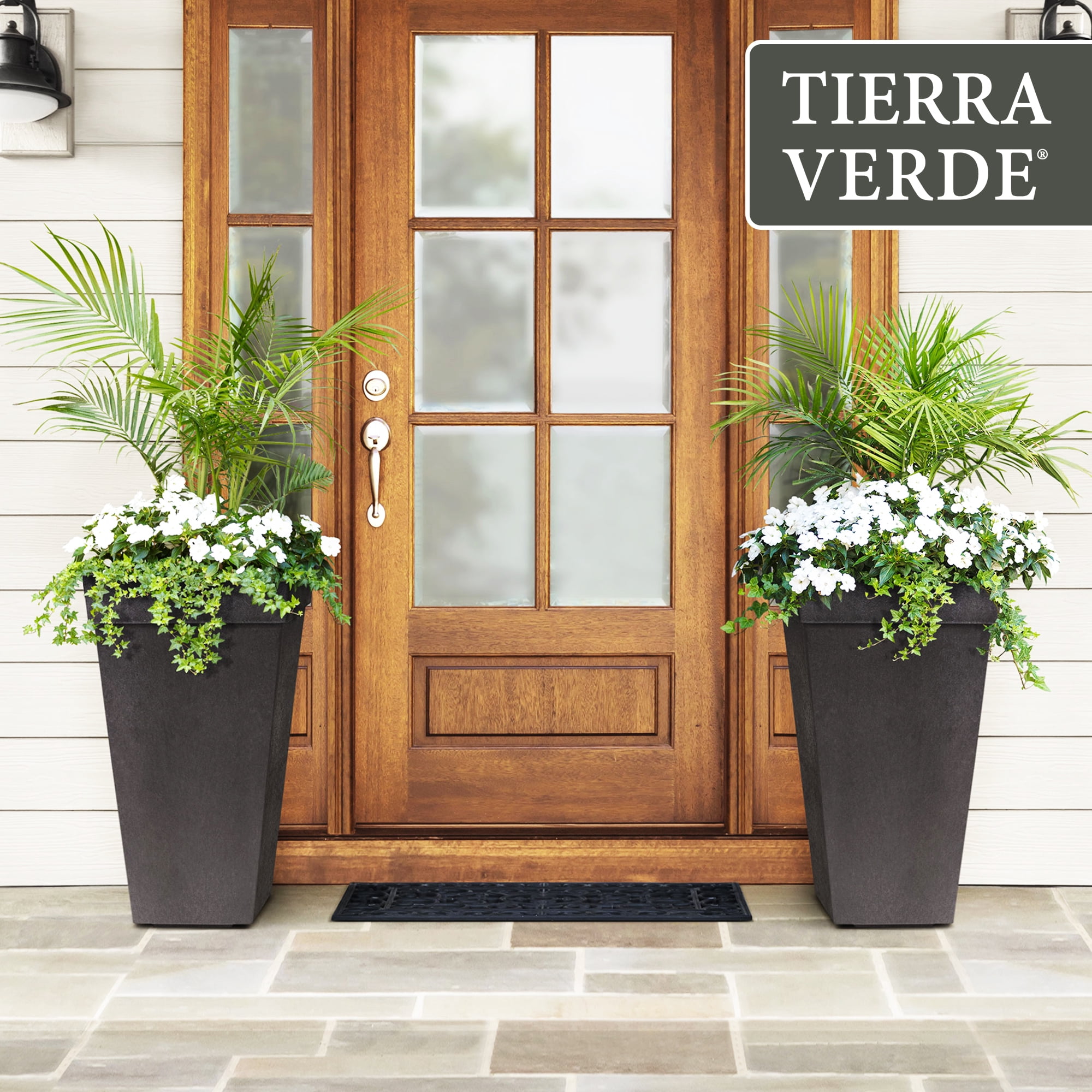 Tierra Verde Self Watering Symphony Square Planter, 15 x 28 Inches, Black