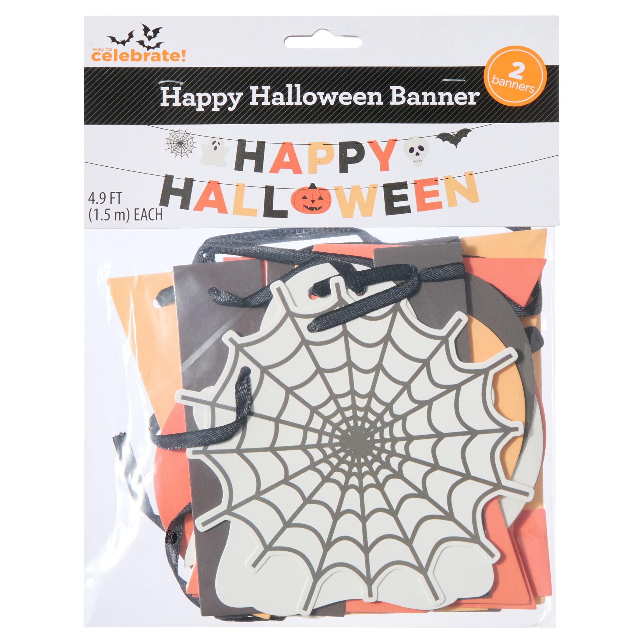 Happy Halloween Paper Banner, Multicolor, 4.9', 2 Pieces, Halloween by Way To Celebrate