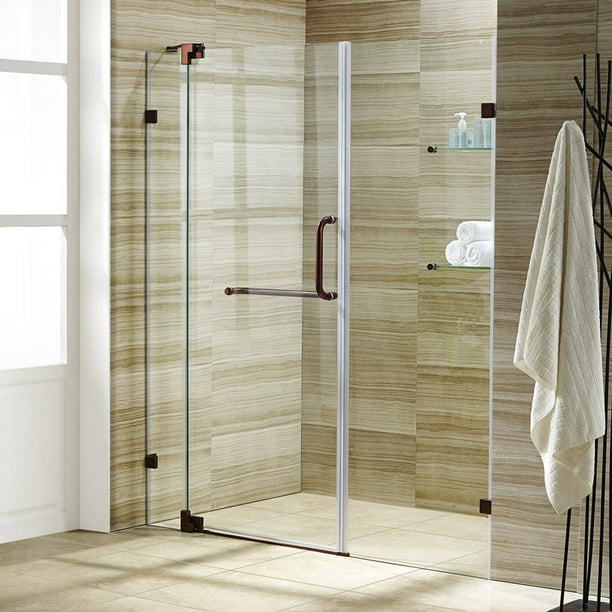 Vigo Pirouette 60 Frameless Shower Door 3 8 Clear Glass Oil Rubbed Bronze Hardware Walmart Com Walmart Com