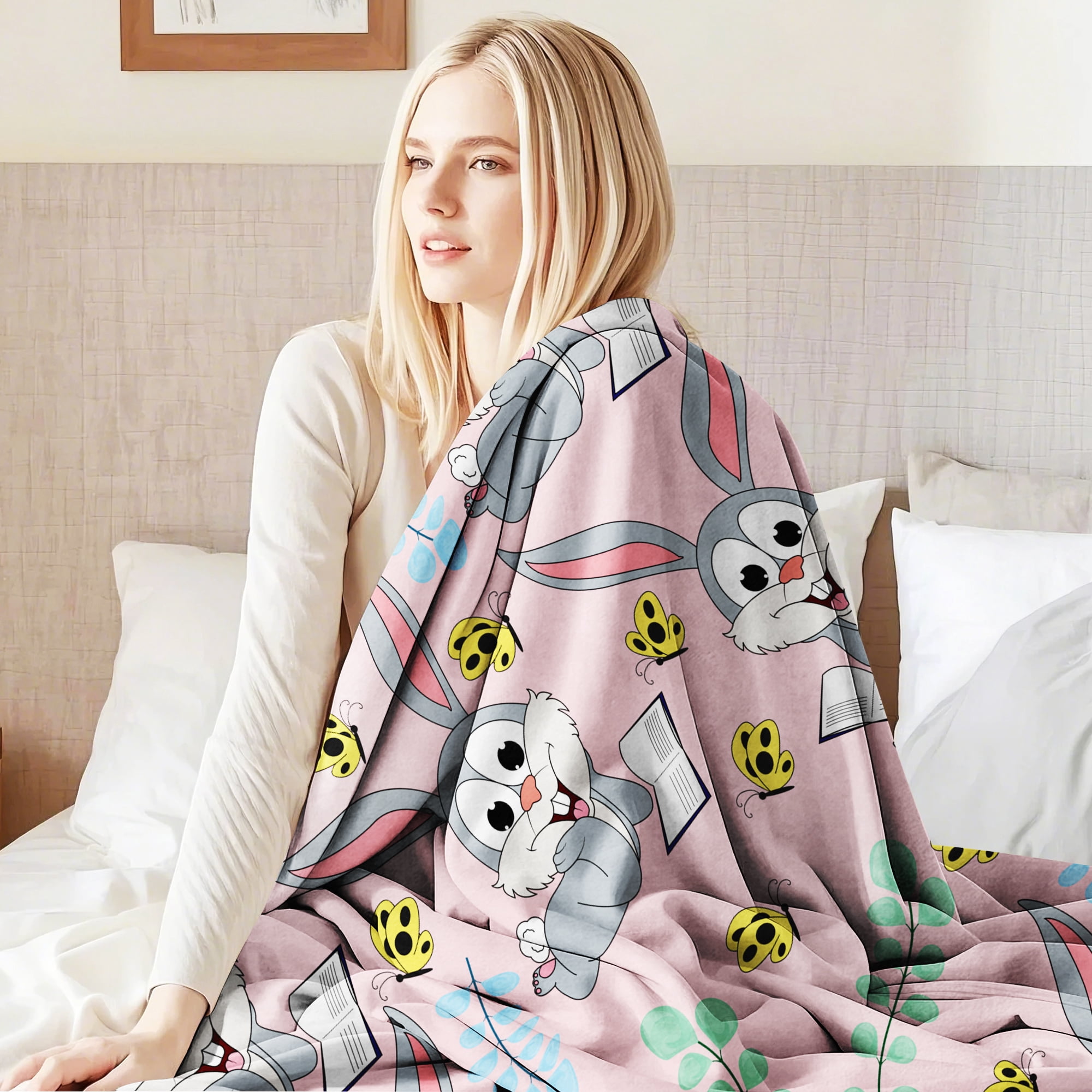 Flannel Fleece Throw Blanket, Soft Large Throw Blanket, Lightweight Cozy Plush Throw Blanket Fit Sofa Bed, 50"x60", Rabbit
