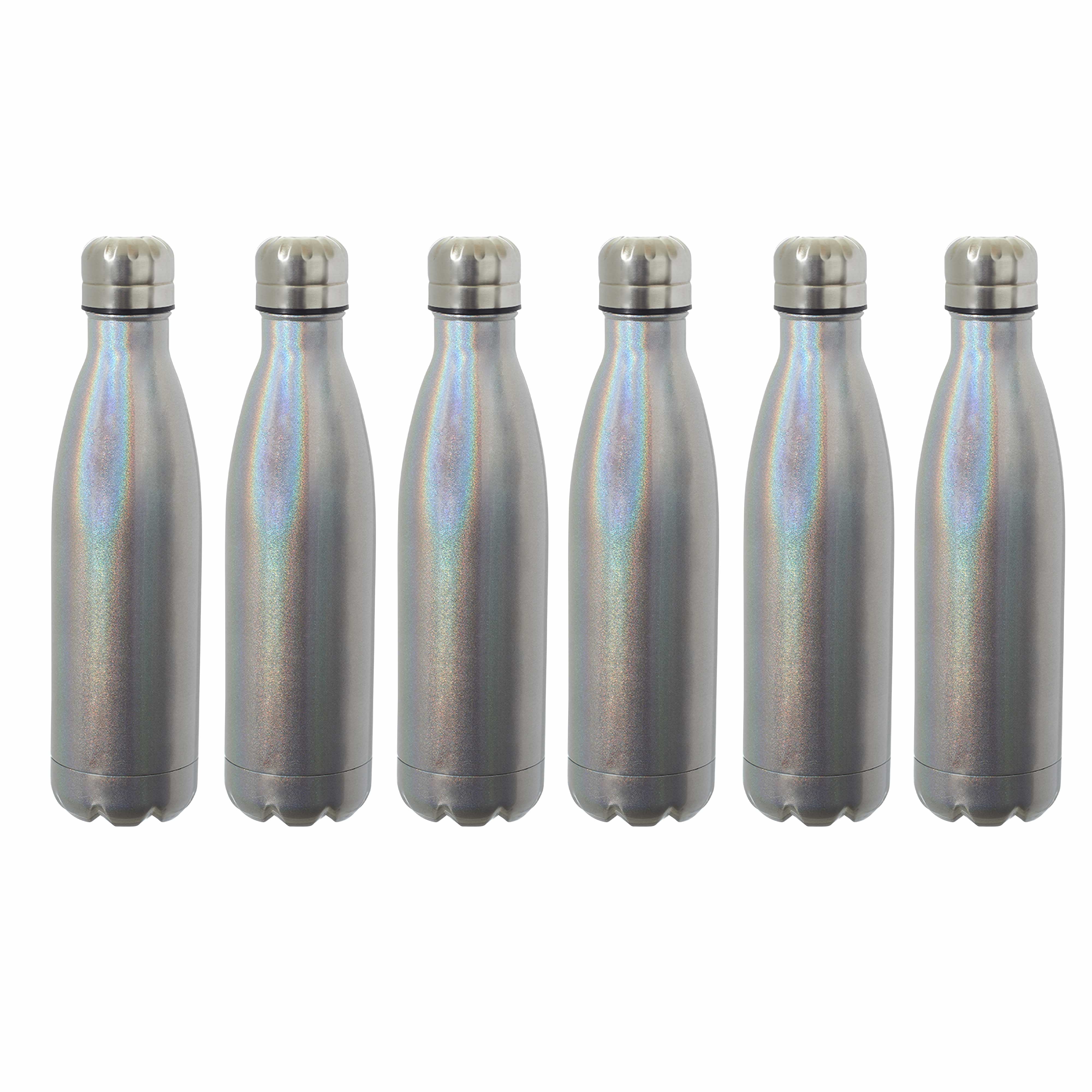6 Iridescent Insulated Water Bottles Set, 17 oz. Spill Proof, Double