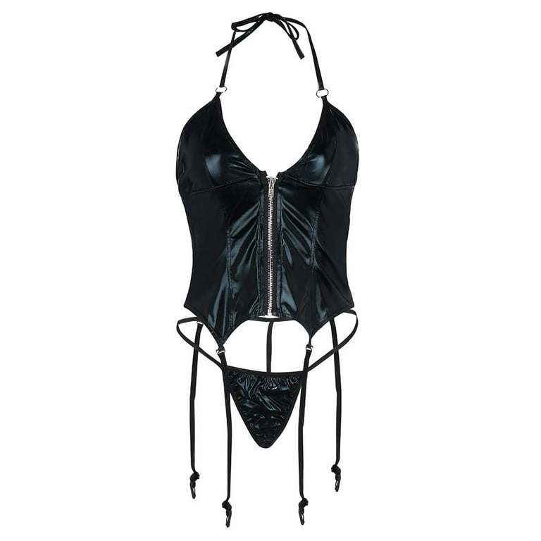 MRULIC lingerie for women Womens Leather Underwear Zipper Bodysuit