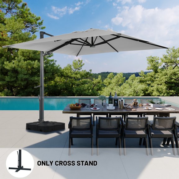 Boyel Living 10×10 FT Square Cantilever Patio Umbrella Offset Market Umbrella w/ LED Outdoor Cantilever Umbrella,Gray(Without Base)