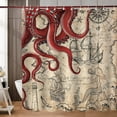 thumbnail image 5 of Vintage Nautical Octopus Shower Curtain Navy Blue Mermaid Funny Ocean Kraken Shower Curtains for Bathroom Anchor Coastal Map Waterproof Fabric Bath Curtain Decor with Hooks 72 x 72, 5 of 7