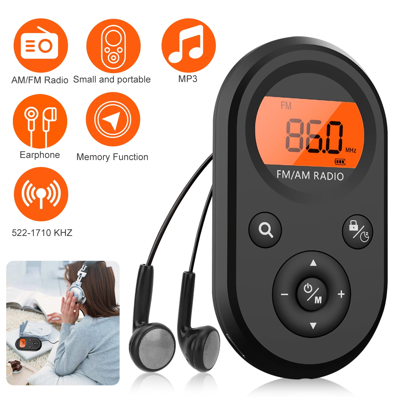 Pocket Retro with Headphone Jack Battery Operated Personal Transistor by 2 AA Battery for Jogging,Walking and Travelling Portable AM/FM Radio Best Reception 