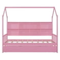 thumbnail image 4 of Harper & Bright Designs Twin Size House Bed with 2 Drawers and Storage Shelves Kids Montessori Bed Wood Playhouse Tent Bed Frame for Girls Boys, Pink, 4 of 11