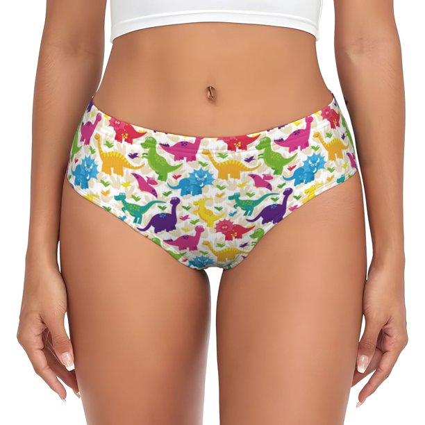 Fotbe Colorful Dinosaurs Calzones Estampados para Mujer – Ropa Interior de Algodón, Cómoda, Suave y Elástica-Small