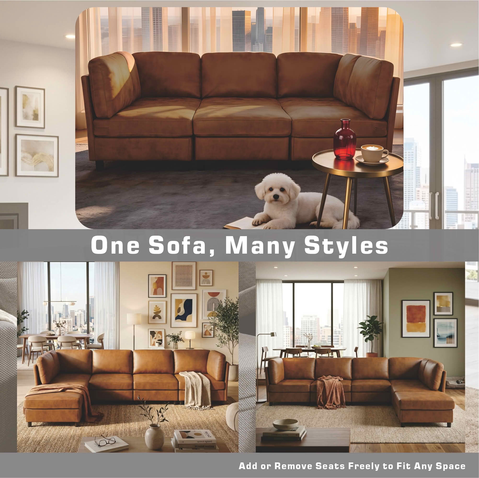 MAYEERTY 94.5 Inch Modular Corner Sectional Sofa, Freely Configurable Modern Couch with Convertible Ottoman & Sturdy Support Legs