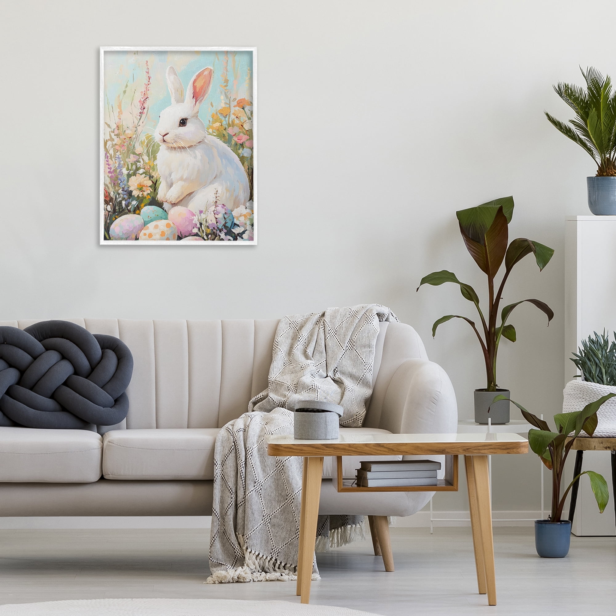 Stupell Industries White Easter Bunny in Wildflowers White Framed Giclee Art, design by The Prints Vibe