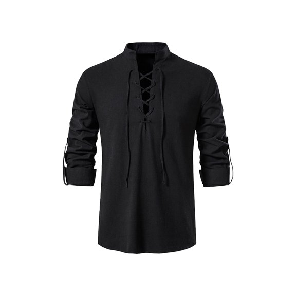 LYHaoo Toddler Boys Medieval Shirt Renaissan Lace Up Halloween Scottish Jacobite Classical Tops Summer Basic Sizes 16-18 Years Black