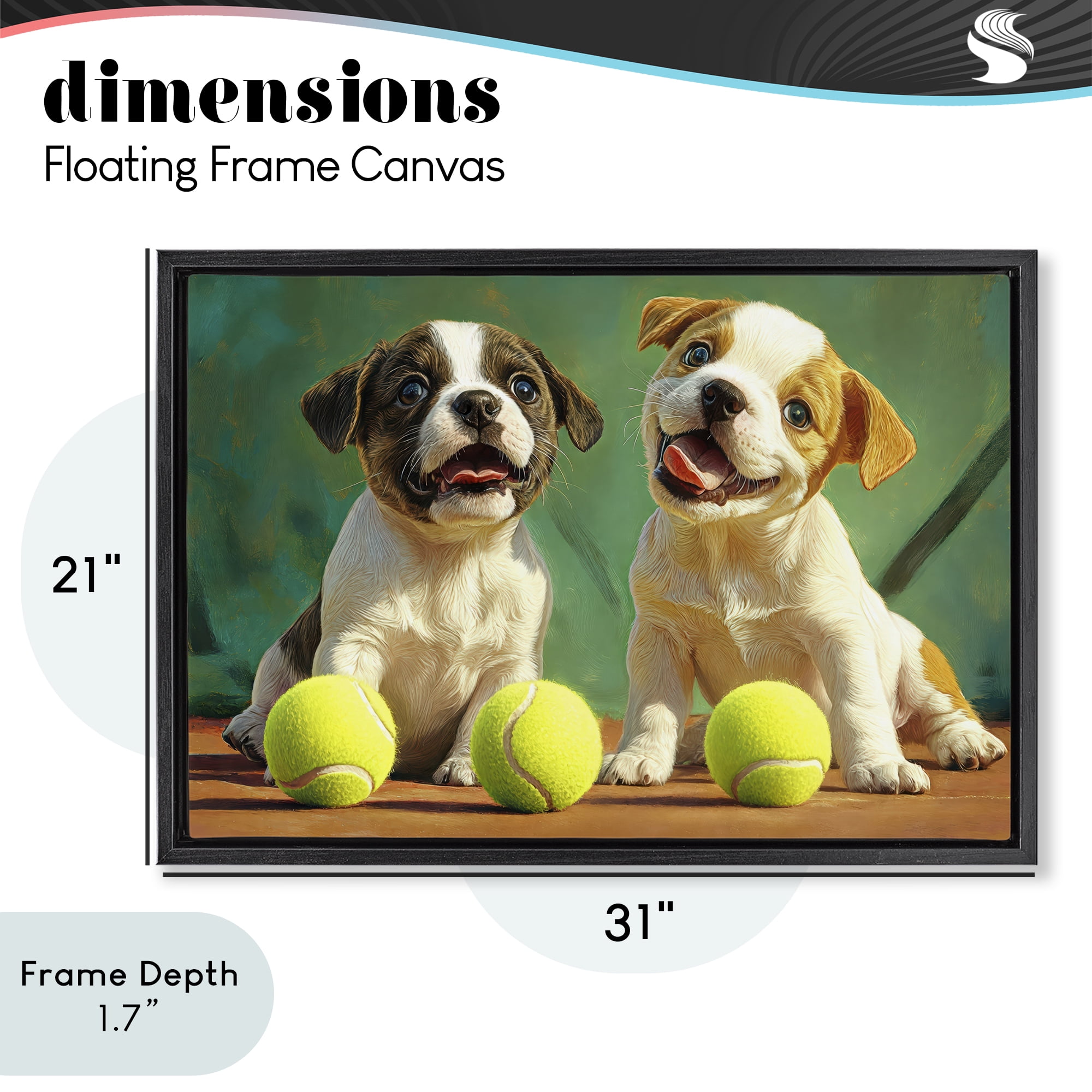 Stupell Industries Adorable Puppies with Tennis Balls Black Framed Floater Canvas Wall Art, design by Imagine It Images