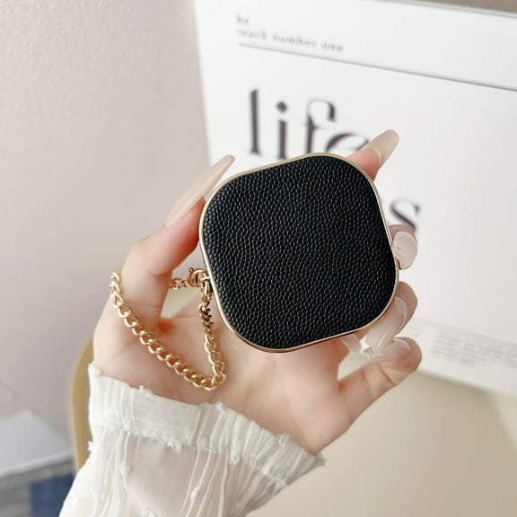 ELEHOLD for Samsung Galaxy Buds FE/ Galaxy Buds Live/ Galaxy Buds 2/ Galaxy Buds Pro/Galaxy Buds 2 Pro Case,Luxury Leather Shockproof Case with Metal Strap,Black