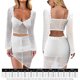 thumbnail image 2 of Conjuntos De Faldas De Playa Conjunto de punto de top corto de manga larga con recortes Ygjytge para Mujer Blanco T XS, 2 of 8