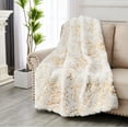 thumbnail image 3 of Cozy Luxury Chinchilla Faux Fur Throw Blanket, Fuzzy Gilded Dust Blanket, Warm Decorative Blanket for Bed, Sofa, Couch,  White+Gold, 60" x 80", 3 of 6