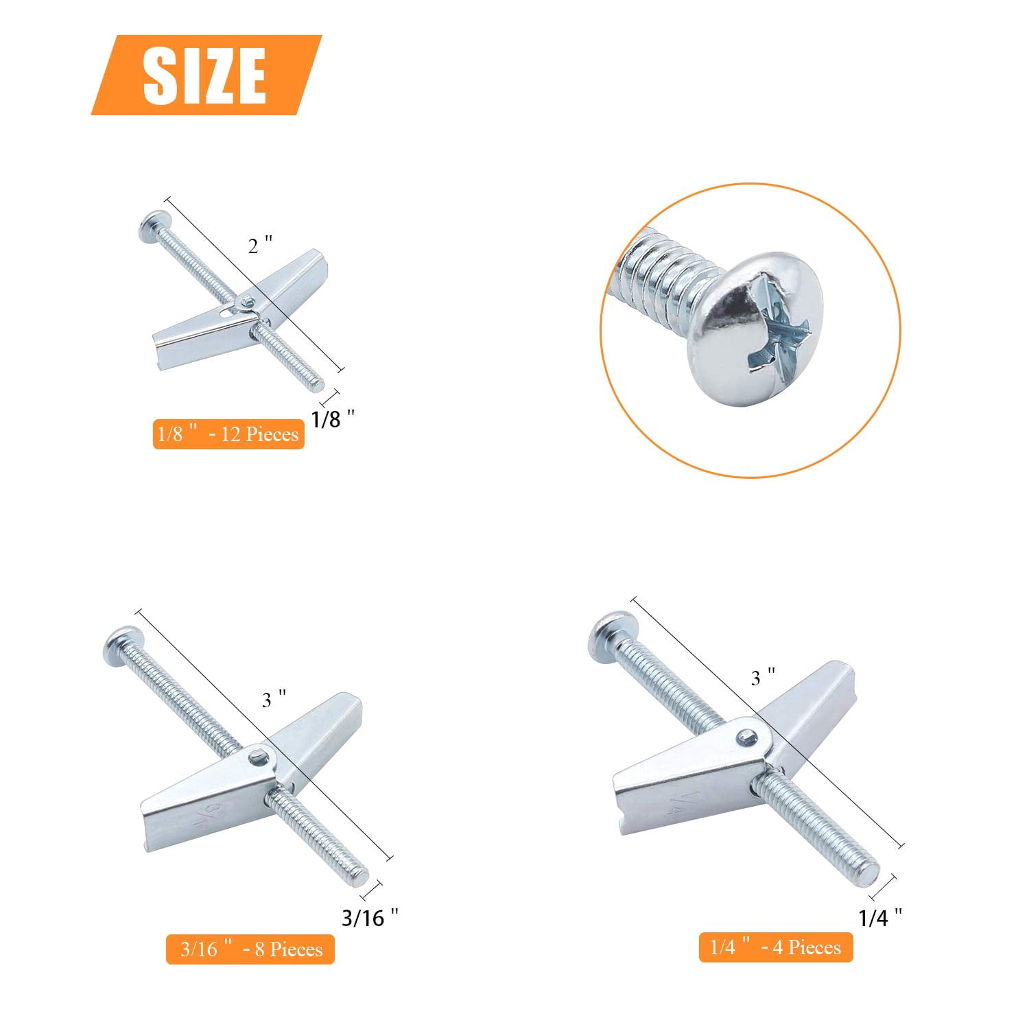 10 Pieces 1/4 Inch Toggle Anchors for Drywall, Anchor Bolts, Drywall Anchors, Screws with Anchors, Wall Anchors for Hanging Heavy Items on Drywall