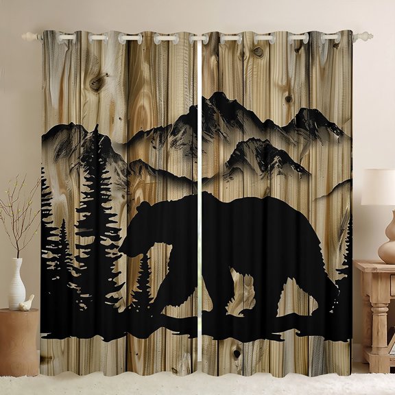 Manfei Safari Animal Bear Curtains Pack of 2 (42x84 Each),Rustic Farmhouse Cabin Curtains Blackout,Khaki Black Bedroom Curtains For Adults,Ultra Soft Home Decor