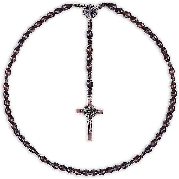 Blak, Rosario Católico De Madera Hecho A Mano, Collar con Colgante De Cruz, Cuentas De Oración Cristianas, Medalla De San Benito, Cuentas De Rosario Católicas para Mujeres Y Hombres