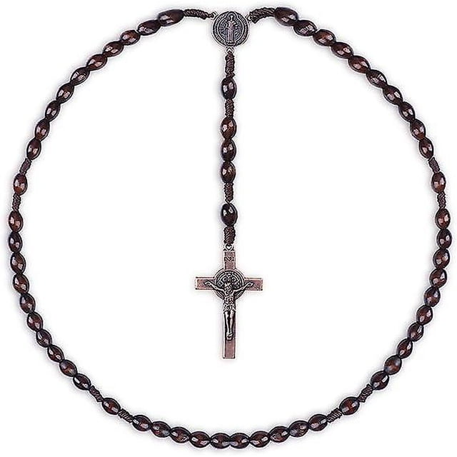 Blak, Rosario Católico De Madera Hecho A Mano, Collar con Colgante De Cruz, Cuentas De Oración Cristianas, Medalla De San Benito, Cuentas De Rosario Católicas para Mujeres Y Hombres