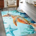 thumbnail image 3 of Orange Sea Turtle Washable Area Rugs 4'x6', Teal Watercolor Starfish Coral Coastal Low Pile Throw Living Room Rug Non-Slip Sturdy Edge Binding Carpet for Indoor Entryway Bedside Kitchen, 3 of 9