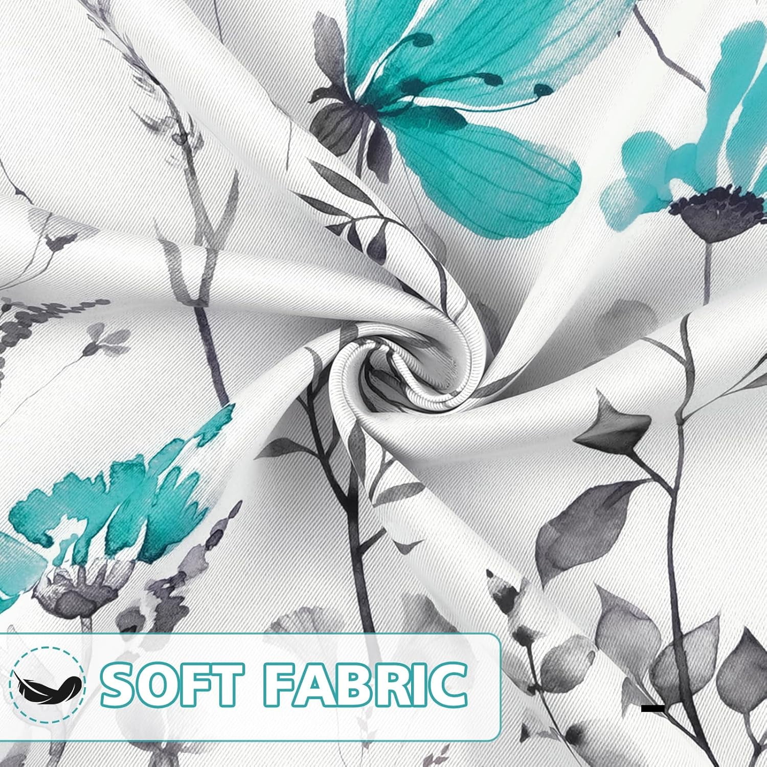 Alishomtll Teal Floral Blackout Curtains for Living Room Bedroom Energy Efficient Thermal Insulated Grommet Window Drapes, 52"x 84",Set of 2