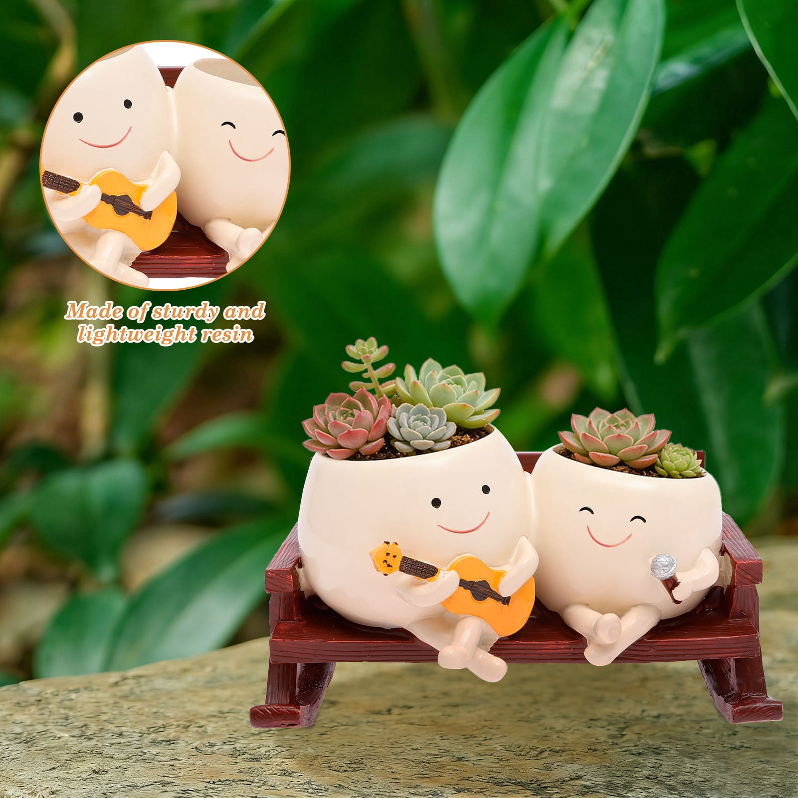 Smily Face Planter Pot Cute Resin Flower Head Planters for Indoor Outdoor Unique Sit Rocking Chair Succulent Pots Gift IdeaI