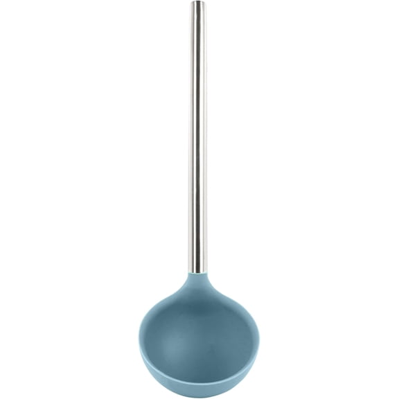 Tovolo Silicone Ladle with Stainless Steel Handle Blue Slate Soup Ladle Large, Dishwasher Safe Heat Resistant BPA Silicone Ladle Deep Spoon with Reinforced Nylon Core for Soup, Stew, Sauce & Punch