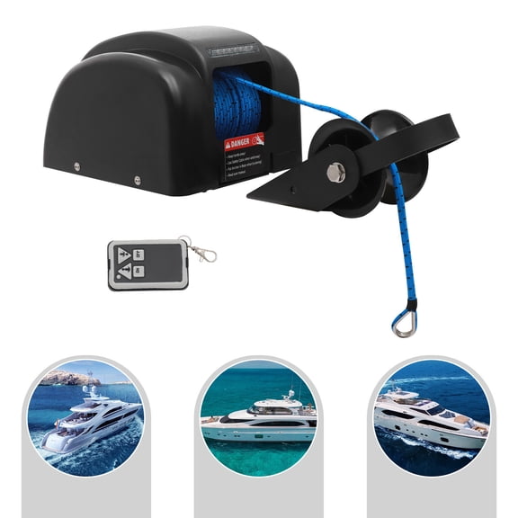 45 LBS Electric Boat Anchor Winch, Saltwater Electric Anchor Winch w/Wireless Remote Control & 98.42ft of Pre-Wound Anchor Rope 12V Marine Windlass Anchor Winch