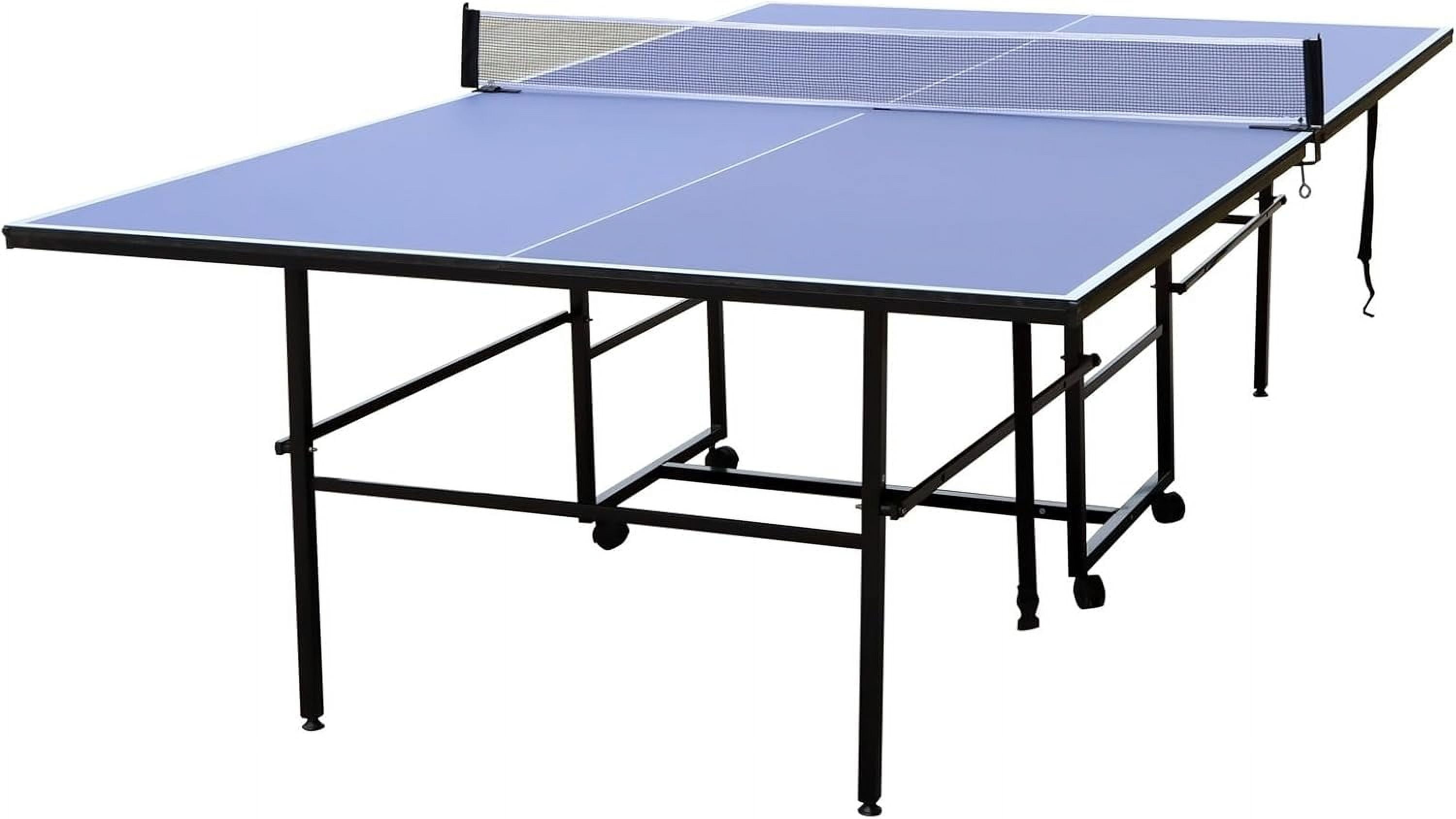 HooKung 9ft Mid-Size Table Tennis Table, Foldable Ping Pong Table sets, 0.5'' Thick for Indoor with Net, 2 Table Tennis Paddles and 3 Balls