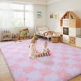 thumbnail image 2 of ZENELESS 8x10 Fluffy Rug for Living Room,Checkered Shaggy Soft Anti-Skid High Pile Carpet for Boys Girls Teen Room Dorm Home Decor,White and Pink, 2 of 7