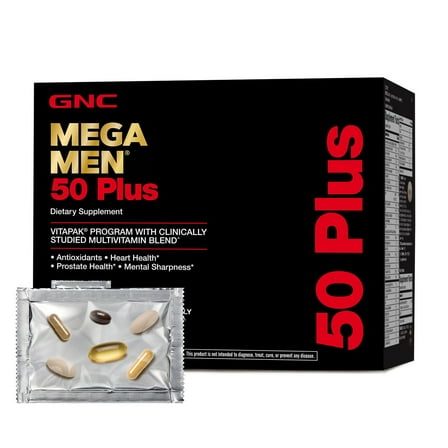 GNC Mega Men 50 Plus Vitapak Program, Convenient Complete Nutrition, With Fish Oil, Ginkgo, Prostate Health, For Mental Sharpness, 30-day supply