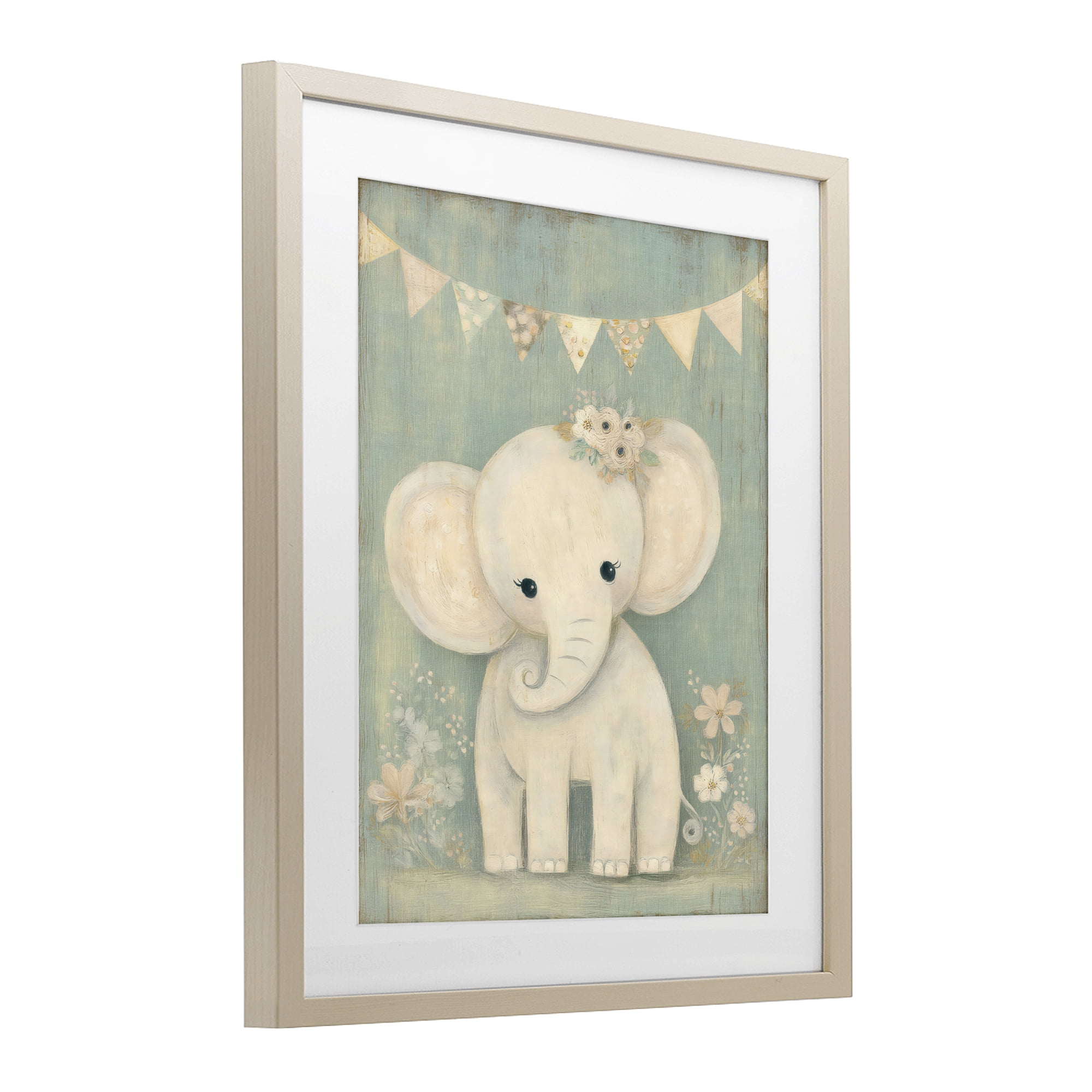 Stupell Industries Elephant with Overhead Banner Birch Framed Print Under Glass, design by Ink Drop Loft